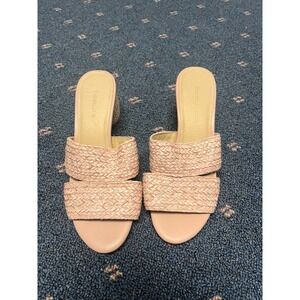 Chocolat Blu Woman's Sz 7 Raffia Pink Slide Sandal Block Heel Straw Woven Slip